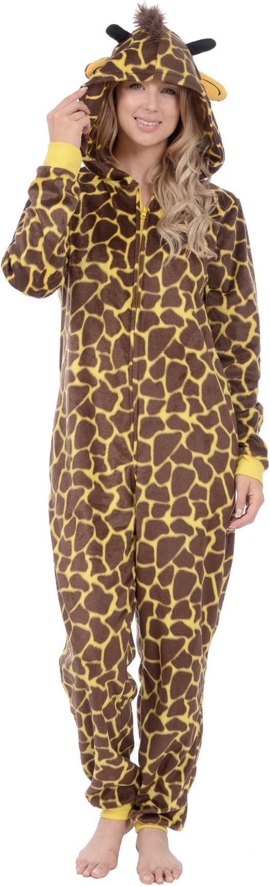 Body Candy Women's Cute Plush Animal Onesie with Hood One Piece Adult Pajama (Giraffe, Large)