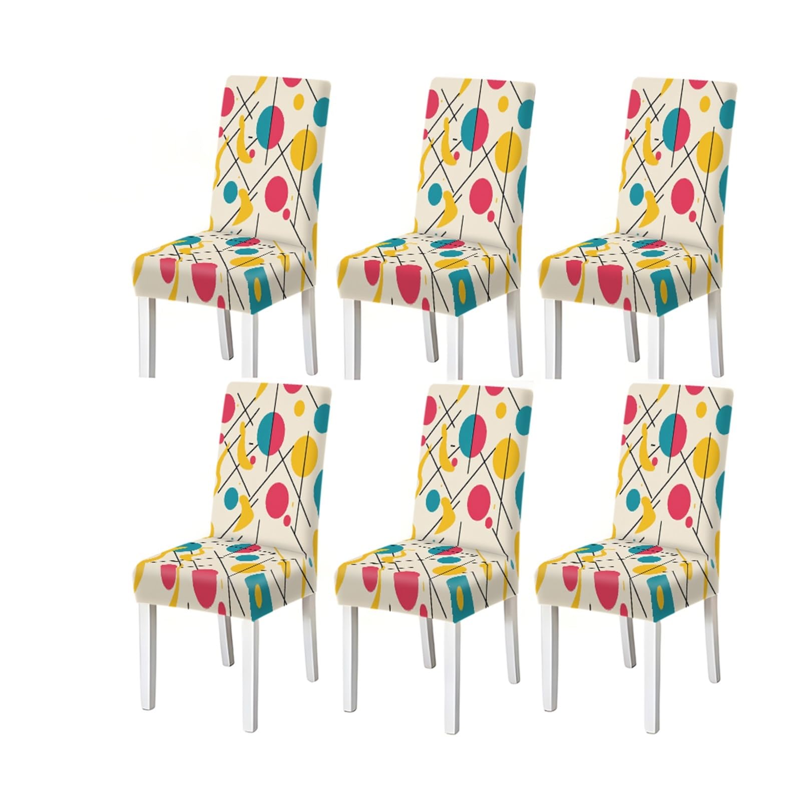 Bosuybn One Color Modern Abstract Pink Teal Yellow Geometric Print Dining Chair Covers, Stretch Slipcovers For Kitchen Dining Room, 2/4/6Pcs Furniture Protectors For Home Dining Room(6Pcschair Cover)