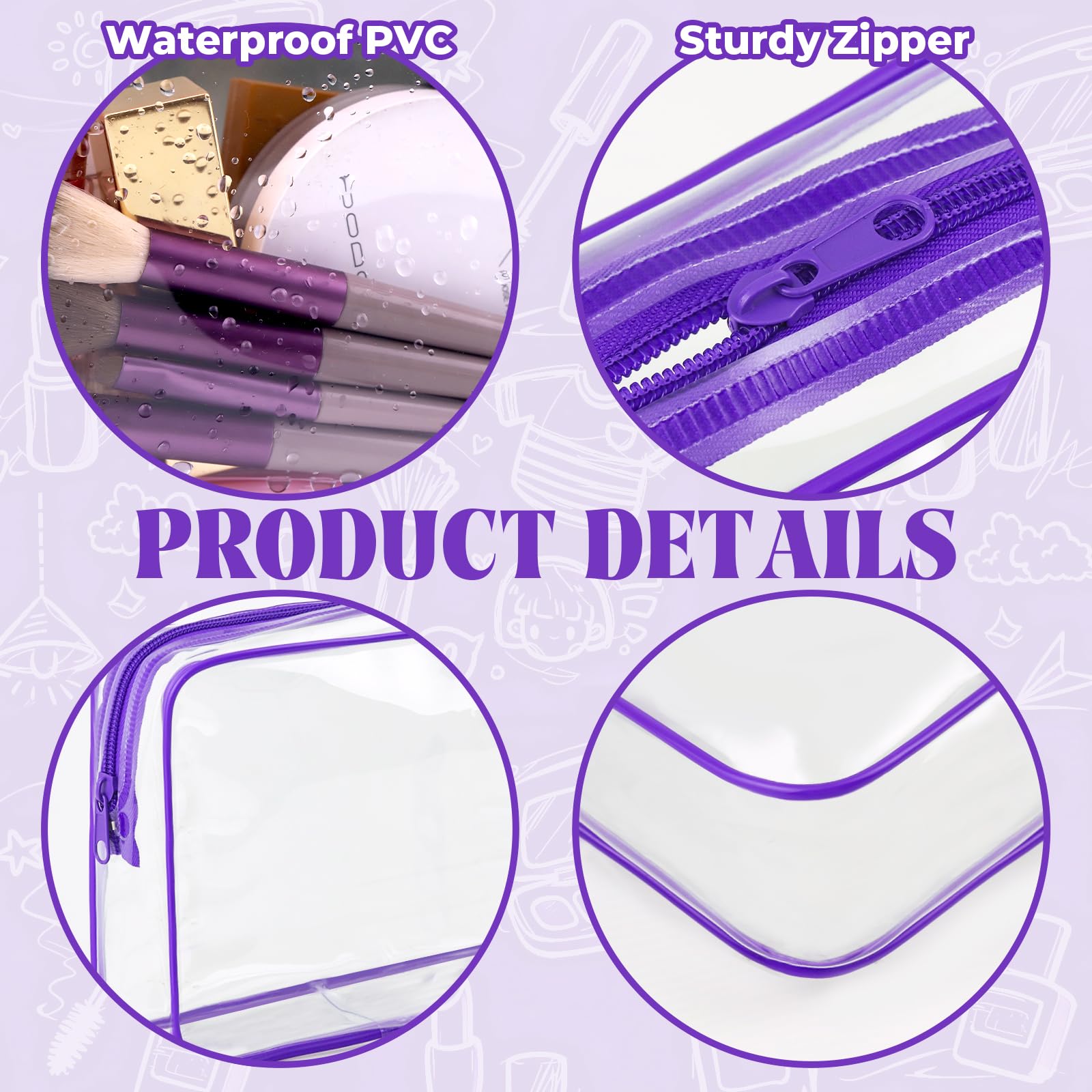 6 bolsas de maquillaje transparentes aprobadas por la TSA, bolsa de aseo para viajes, PVC, impermeable, bolsa de cosméticos transparente con cremallera para hombres y mujeres, artículos