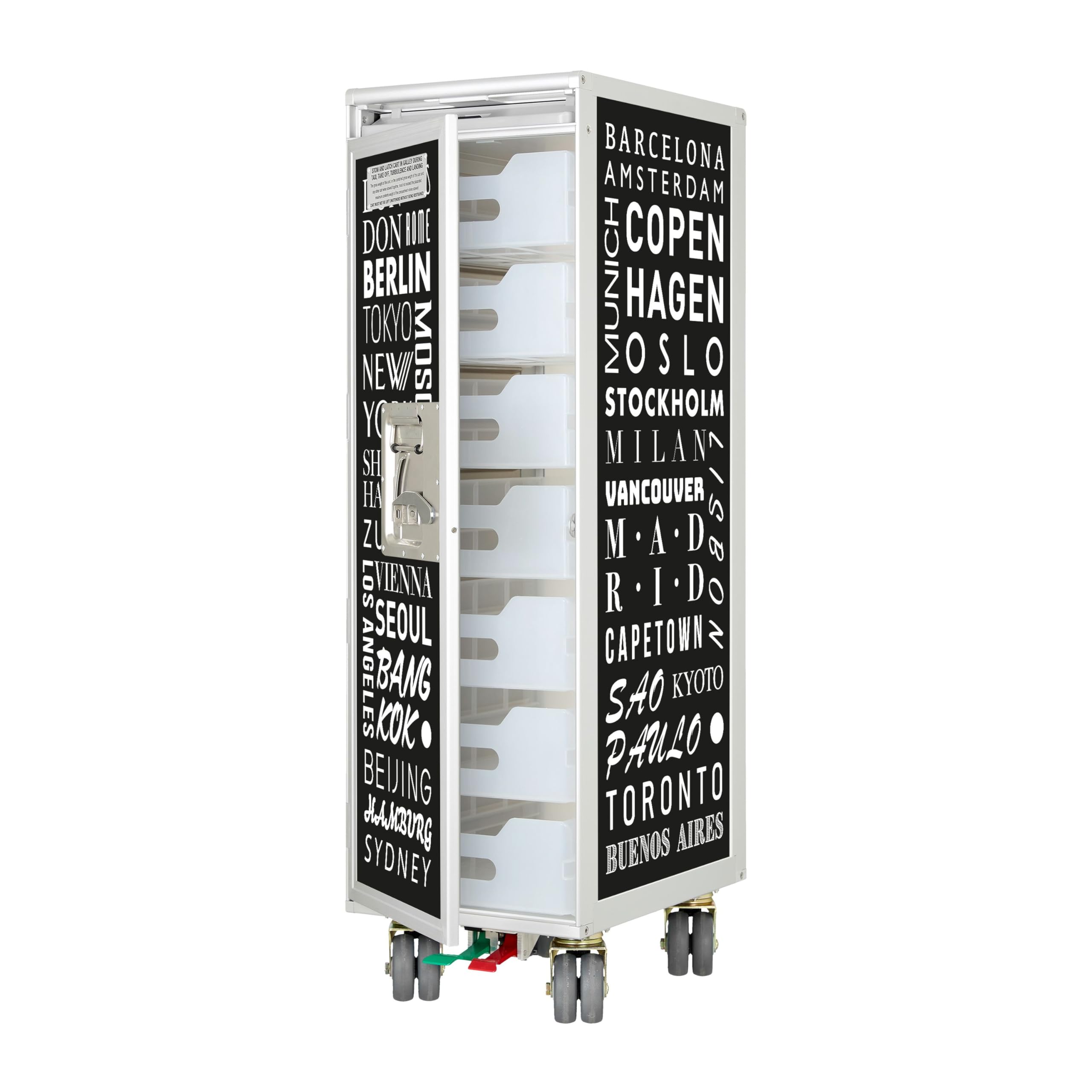 Airline Trolley Cosmopolitan, Büroschrank, Industrial Style Möbel, Schubladenschrank, Norm: Atlas, 103 x 30,5 x 40,5, Flugzeugtrolley, Schwarz, 7 Einschübe
