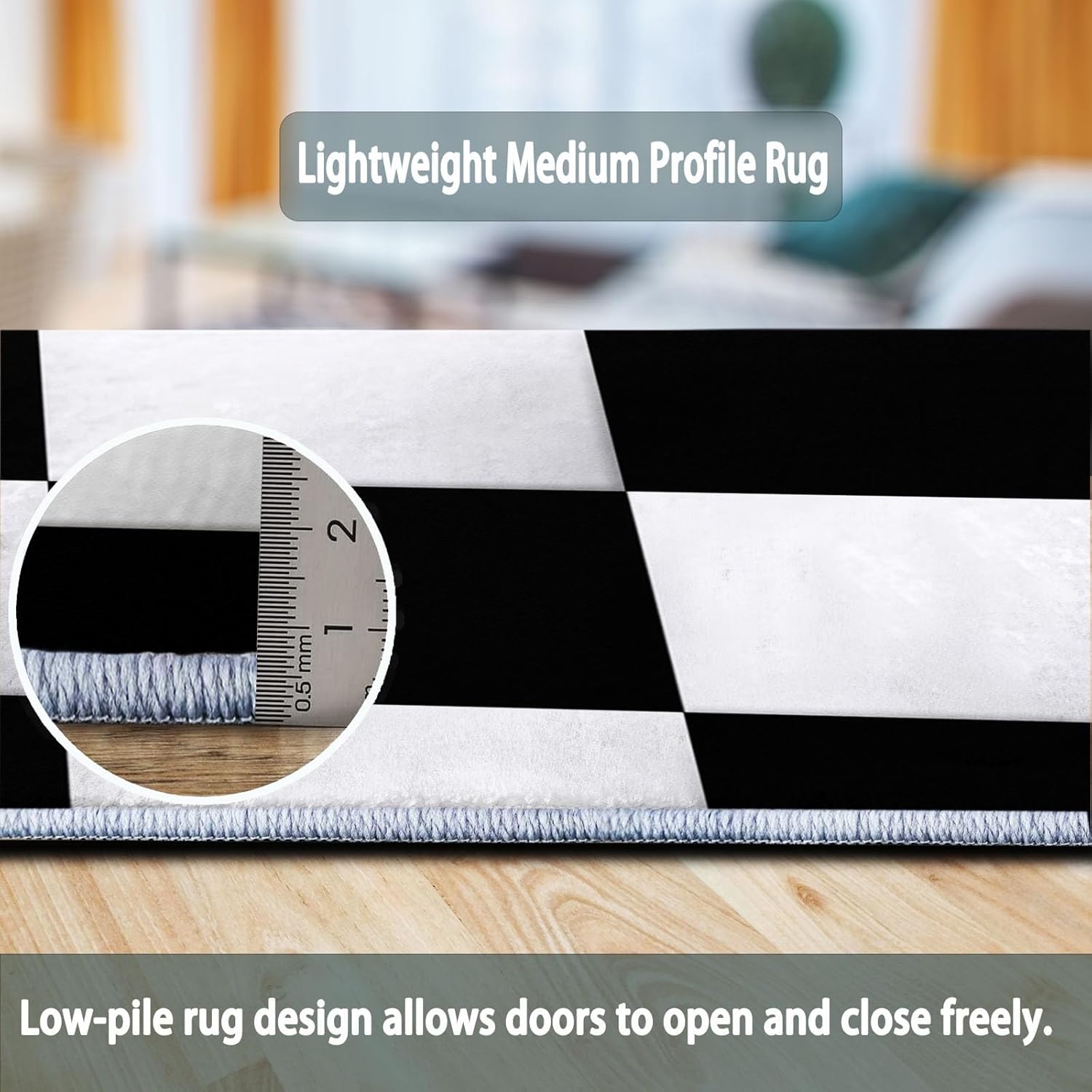 Washable Soft Low Pile Area Rug 2 X 3 Ft Non-Slip Geometry Checkerboard Contrastblack Gray Living Room Bedroom Accent Rug Indoor Floor Carpet Fade Resistant Wear Resistant