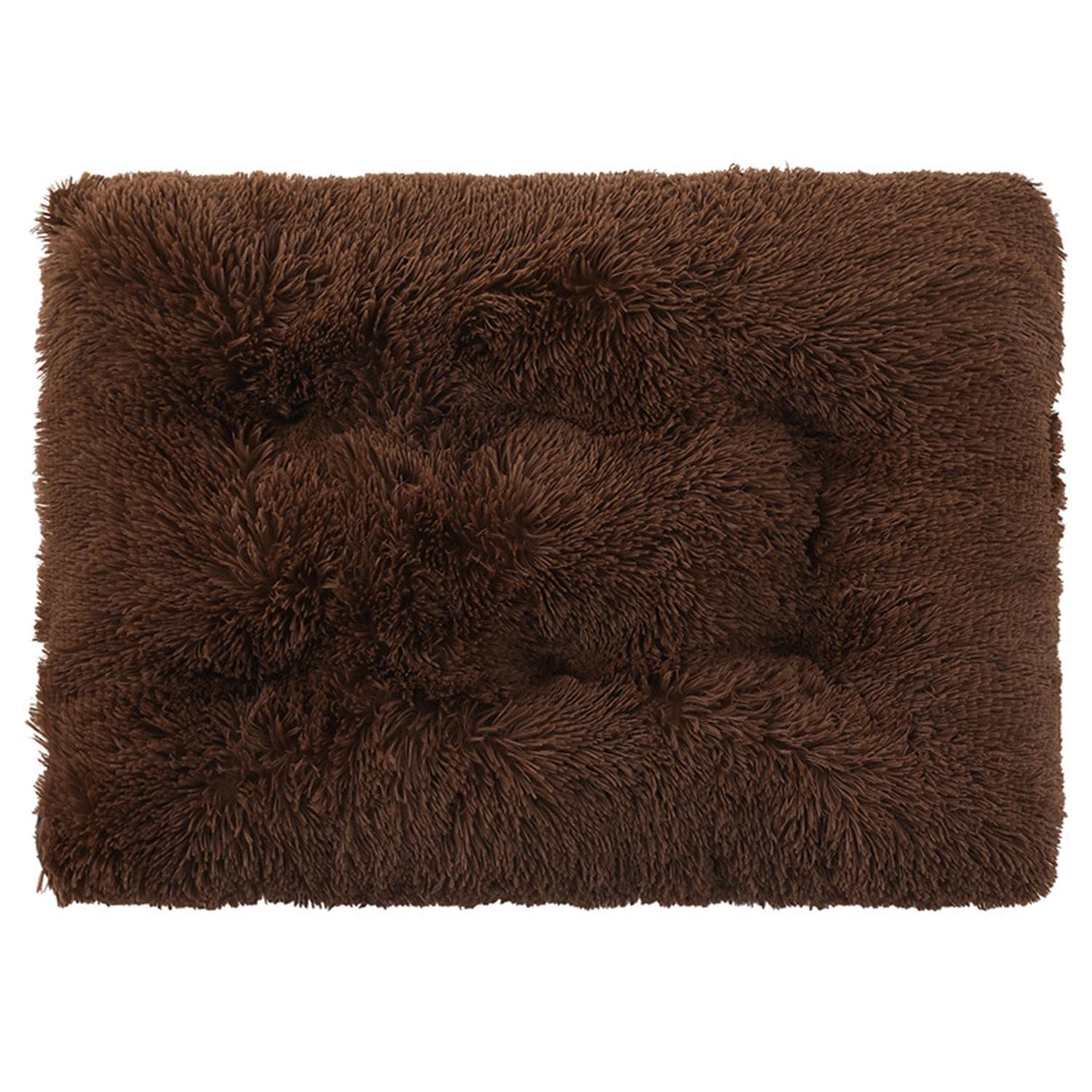 Dog Bed Plush Faux Fur Calming Pet Bed Washable Dog Crate Mat Anti Anxiety Self-Warming Dog Mats Cat Pad with Anti-Slip Backing for Large Small Medium Pet-48x33inch-Brown