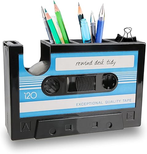 Lindo dispensador de cinta de casete, almacenamiento de soporte para bolígrafo de casete retro, dispensador creativo de cinta de lápices, divertido
