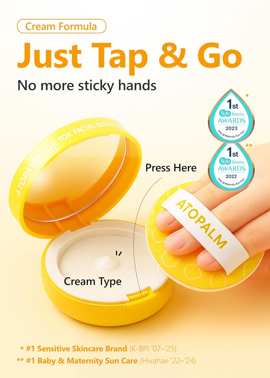 ATOPALM | Tok Tok Facial Sun Pact | Sun Cushion SPF43 PA+++ | Sunscreen Korean | For Dry and Sensitive Skin | Outdoor Sunscreen Compact | Moisturizing Spf Cushion Mineral Cream | Korean Skincare | 15g - Image 3