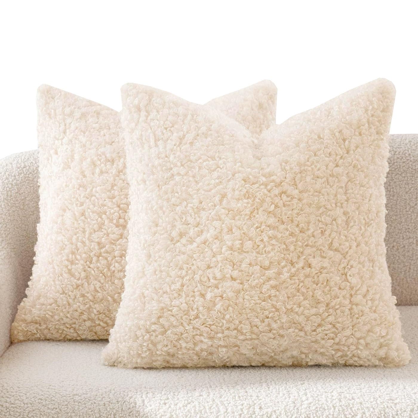 SWJ-swjssb Teddy Fleece Cushion Covers Pack Of 2，Fluffy Soft Throw Pillow Cases,Plush Pillow Case For Protector Sofa Couch Bedroom Car Home Decorative Pillowcases With Zipper(Beige,45x45 cm Set of 2)