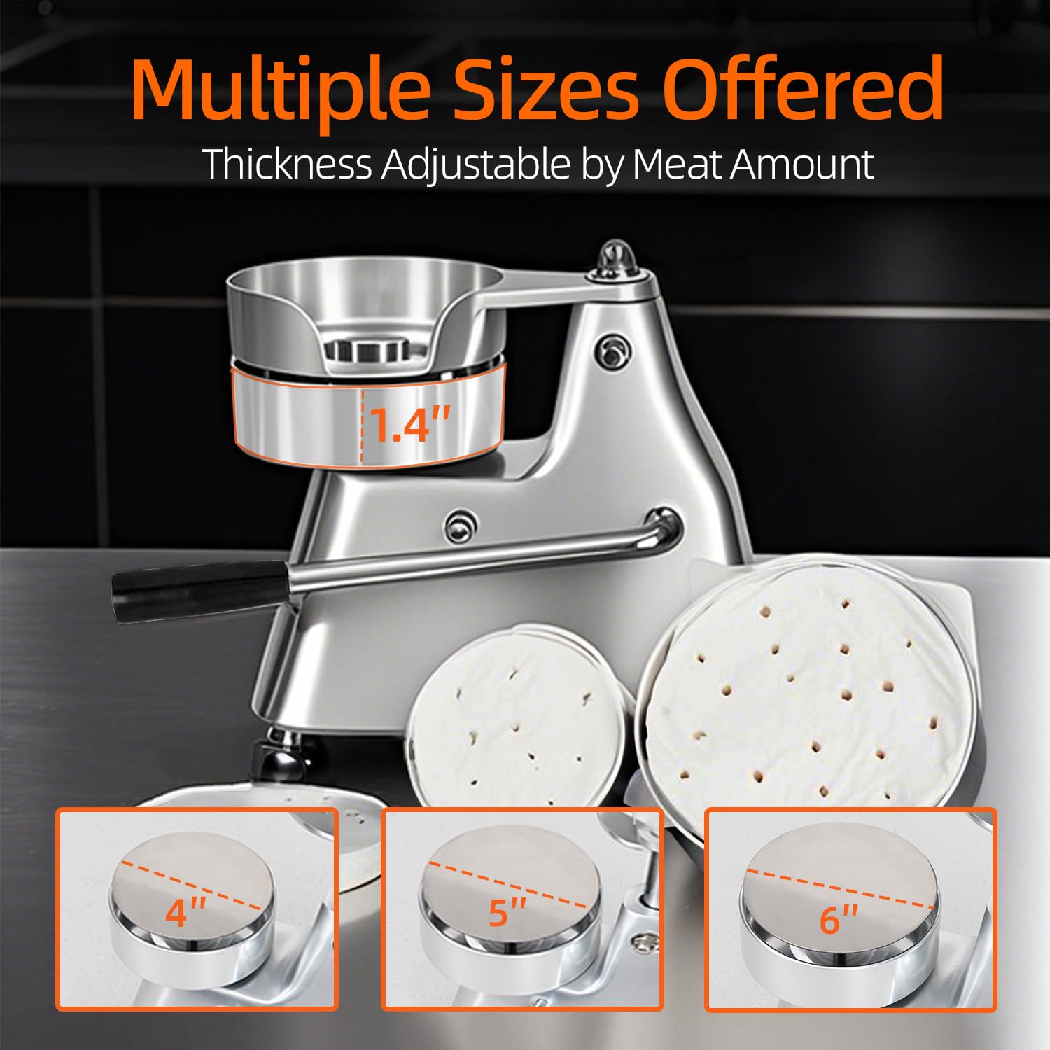 JOHAKYU 3 - in - 1 Commercial Burger Patty Maker, Hamburger Beef Patty Press Stainless Steel Bowl, Heavy - Duty Meat Forming Processor(4/5/6 - inch), Burger Machine with 1200 Pcs Patty Papers