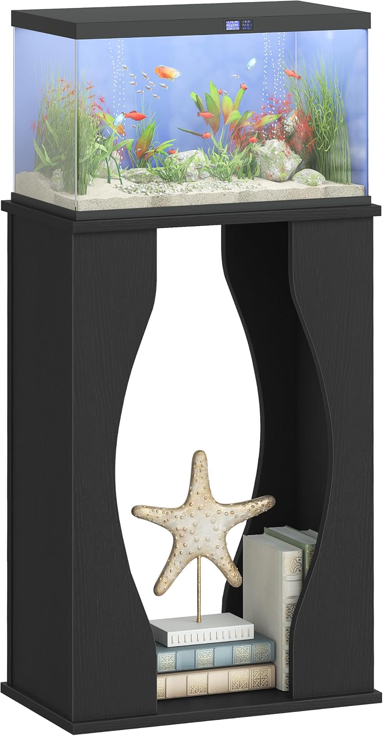 HOOBRO 10-Gallon Aquarium Stand, 2-Tier Fish Tank Stand, Modern White | Reptile Turtle Tank Stand, Aquarium Cabinet, Wooden Frame, 220 LBS Capacity, Vase-Shaped Cutout, for Living Room and Office