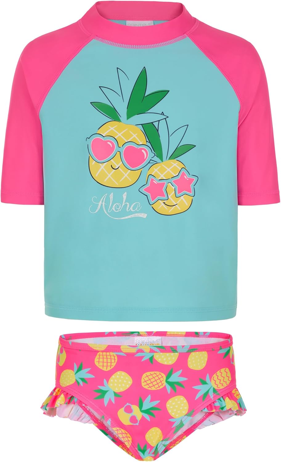 Saint Eve Kids 2 Piece Short Sleeve Rash Guard Swimsuit with UPF 50+ Toddler Girls Swim Top & Bottom Bathing Suit Set