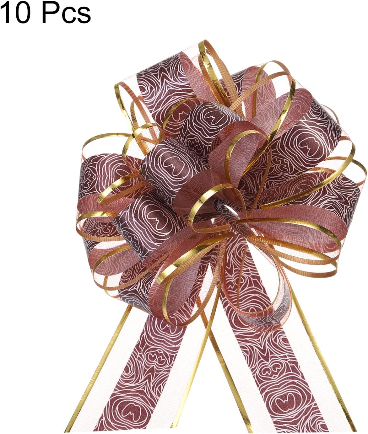 MECCANIXITY 10pcs 6 Inch Large Pull Bow Gift Wrapping Bows Ribbon Organza Coffee for Wedding Baskets Presents Christmas Valentine's Day Party