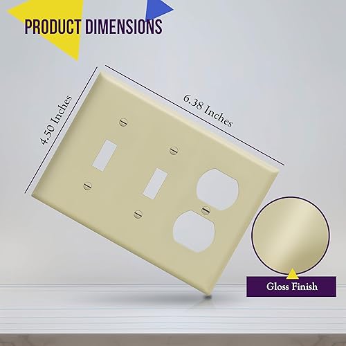 Miniatura 2 de ENERLITES Placa de pared combinada de triple banda, interruptor de palanca dobleplaca de cubierta de receptáculo dúplex individual, tamaño estándar