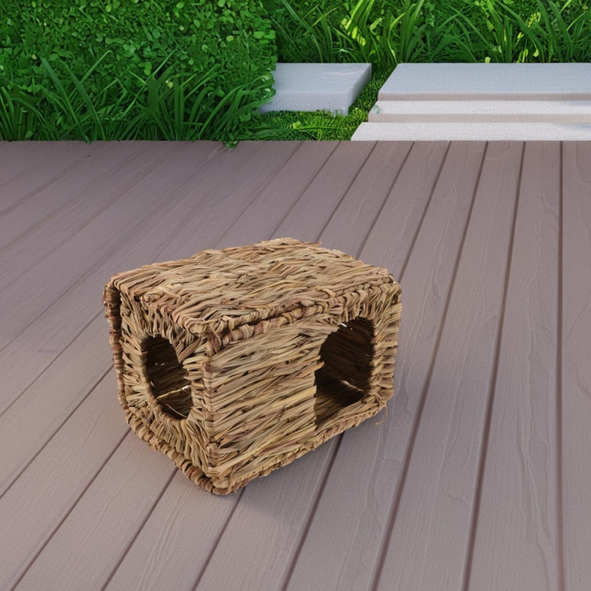 Mikikit 2 Stück Kaninchennistkasten aus Gras Faltbar und Robust für Drinnen und Draußen als Versteck und Hütte für Kaninchen und Meerschweinchen