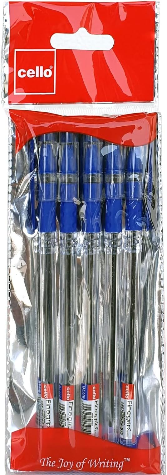 Cello Finegrip Ball Pen 0.7mm 5Pcs Blue | Blue Ball Pens Set for Students & Office Use | Best Exam Pen