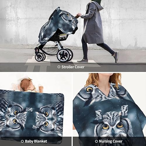 Miniatura 9 de Baby Car Seat Canopy Cover for Mom, Soft Breathable Nursing Breastfeeding Covers Multi Use Stroller Sun Shade Newborn Shower GiftGrey and White Owl