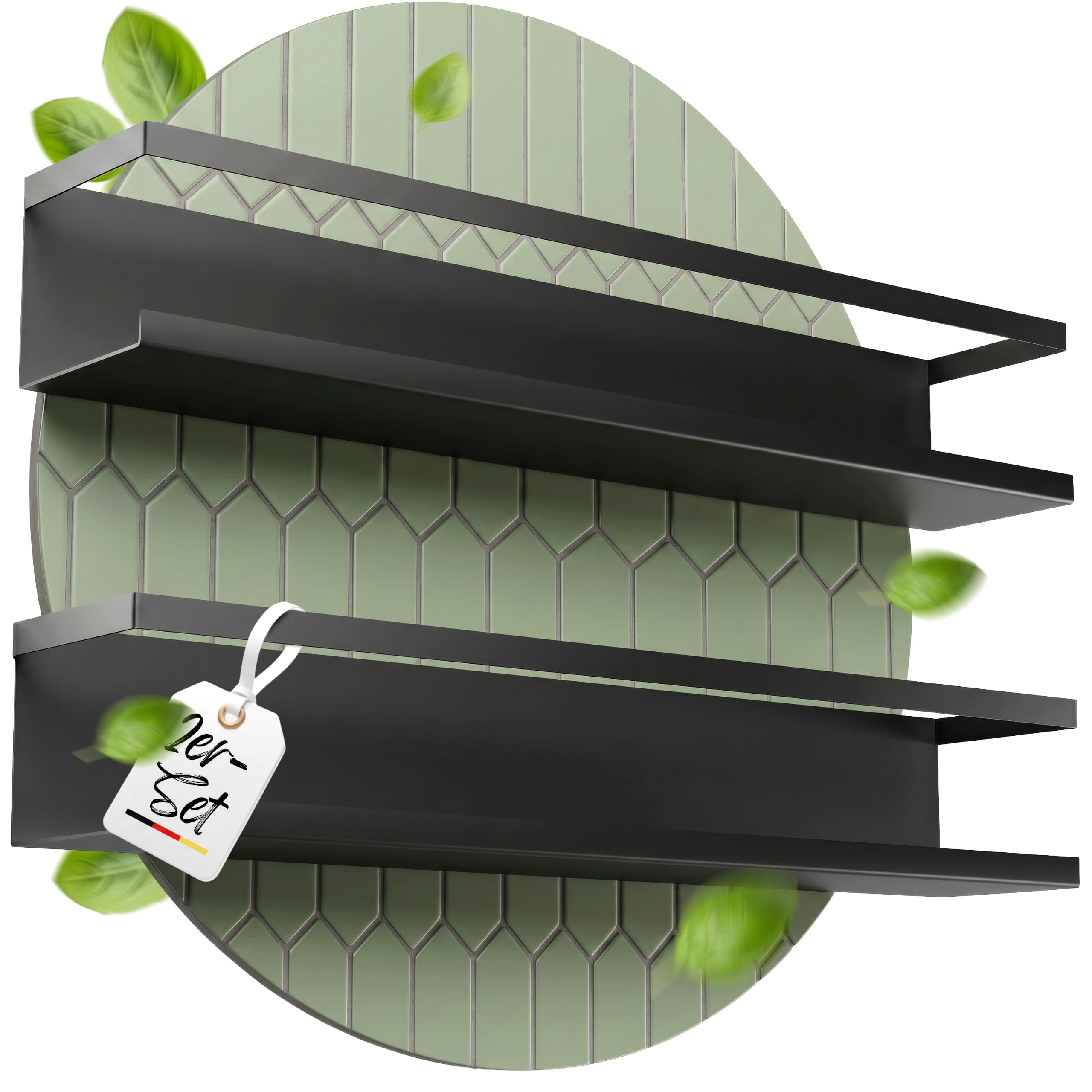 LIKAYA Gewürzregal schwarz 2er Set inkl. 3M Klebepads – Schwarzes Gewürzregal Wand ohne Bohren | Ideal für Ankerkraut und Just Spices | Spice Rack Gewürzregal hängend für Schrank oder Fliesen