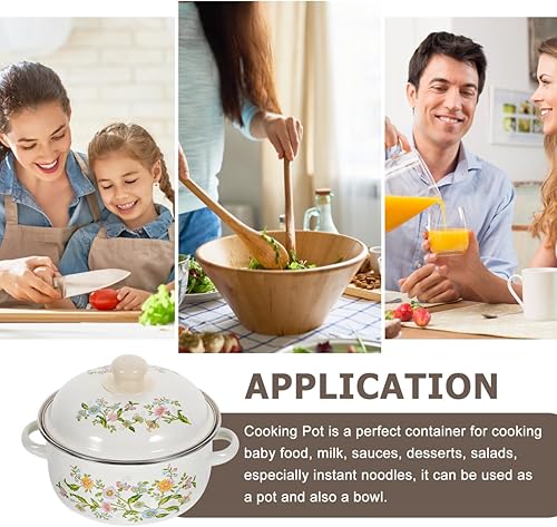 Miniatura 6 de Luxshiny Juego de 3 mini ollas de sopa esmaltadas con asas, ollas pequeñas para cocinar fideos, sopas, salsas y alimentos para bebés, fondo plano,