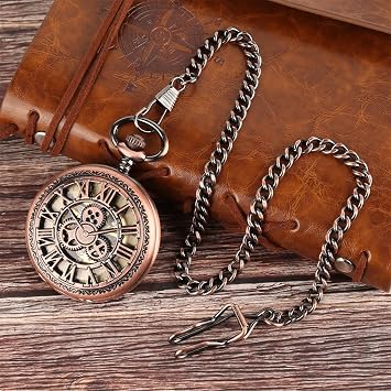 Hollow Gear Roman Numerals Manual Winding Mechanical Pocket Watch Retro Manual Mechanical Pendant Pocket Watch Color: A, Size: One Size