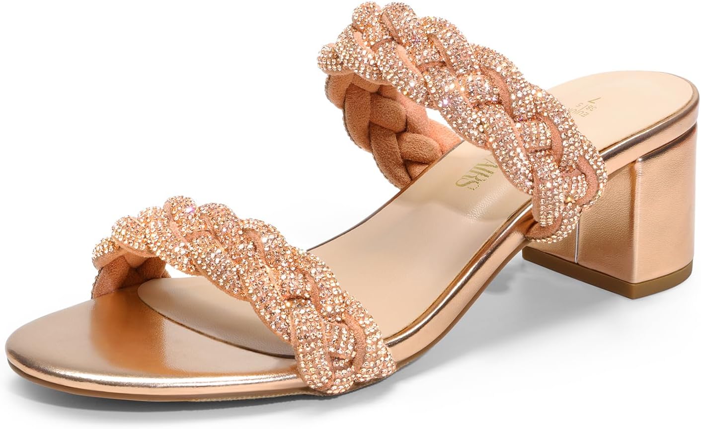 DREAM PAIRS Women's Two Braided Strap Low Heels For Women Open Toe Block Chunky Heels Sandals Holiday Party Wedding Dress Pumps Shoes