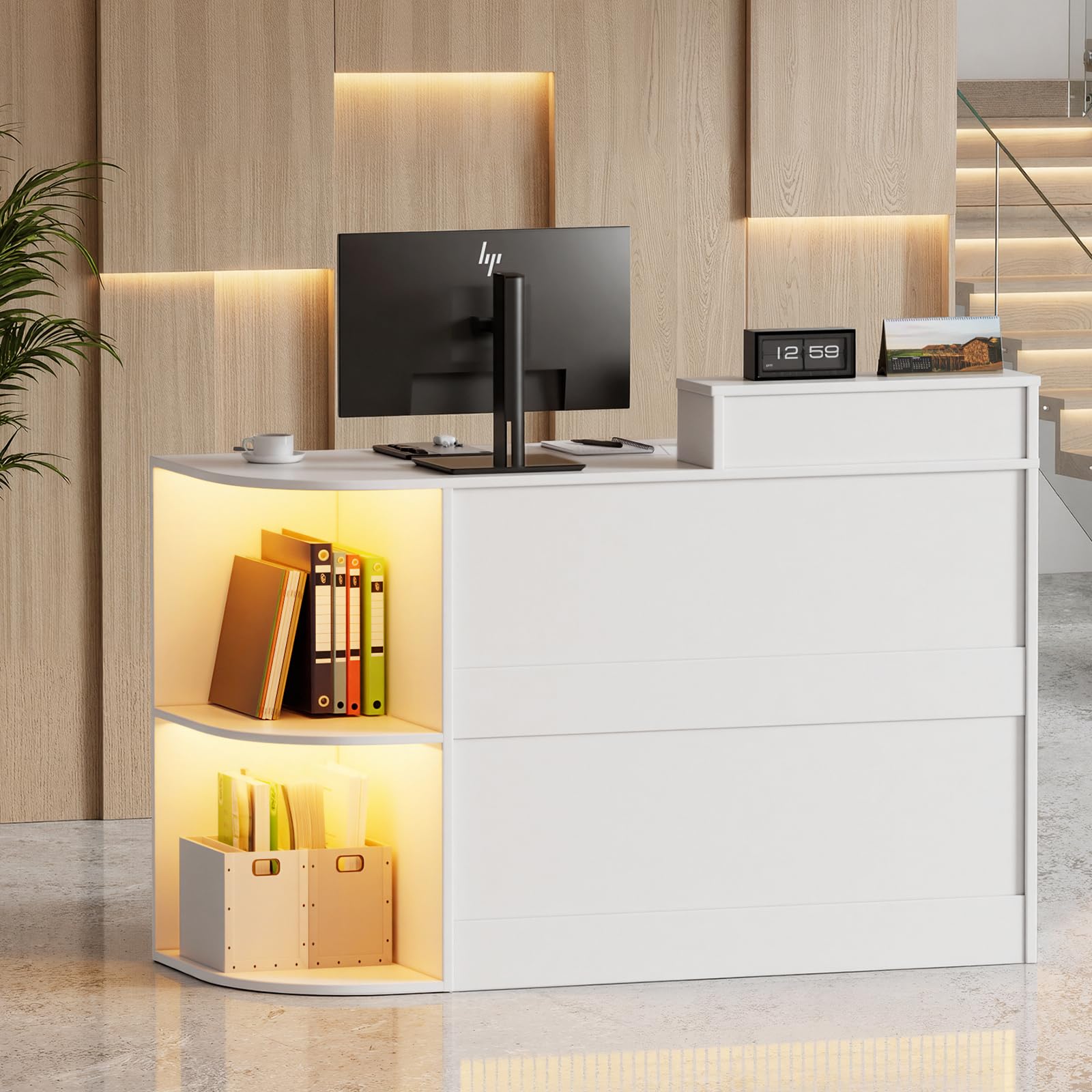 Bancone Reception con LED,Banco Reception con Cassetti e Armadi Chiudibili & Ripiano per Tastiera,Moderno Bancone Negozio Reception Estetica Banco Cassa per Hotel,Ufficio,Centro Estetico120x102.5x48cm