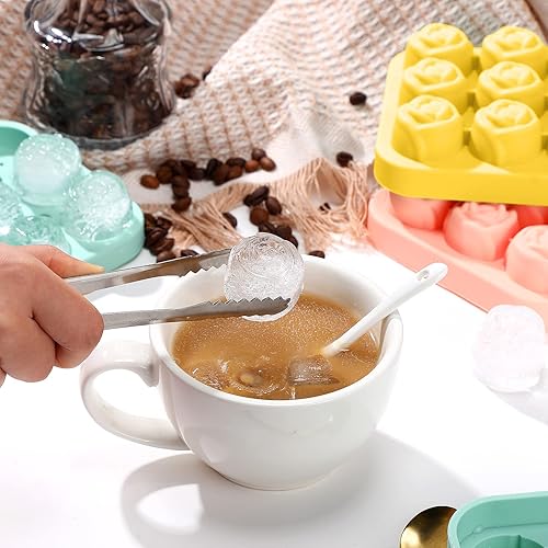 Miniatura 7 de Censen 4 moldes de silicona para cubitos de hielo en forma de rosa 3D con tapas, bandeja de cubitos de hielo rosa de fácil liberación en forma de
