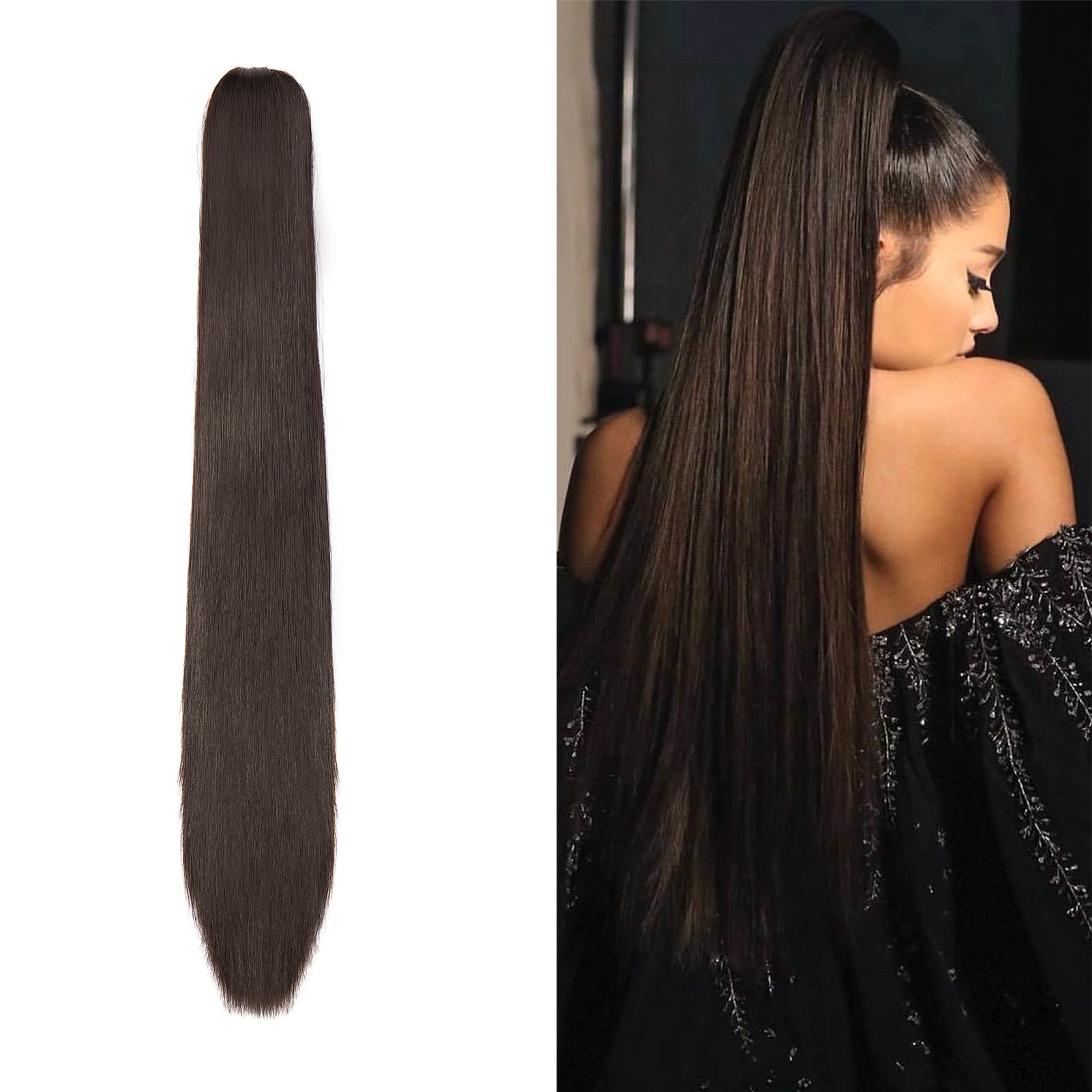 Posticci per Capelli Extension Coda di Cavallo Extension Capelli lisci Lunghi Sinttici Ponytail Finti, 55cm Marrone Cioccolato