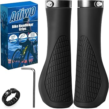 Non-Slip Handlebar Grips, 1 Pair Professional Bike Handlebar Grips, Adult Mountain Bike Grips with Soft Anti-Slip Rubber, Ergonomic, with 1 Allen Wrench, Suitable for Most Bicycles