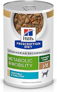 Hill's Prescription Diet Metabolic + Mobility, Weight + j/d Joint Care Vegetable & Tuna Stew Wet Dog Food, Veterinary Diet, 12.5 oz. Cans, 12-Pack