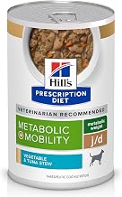 Hill's Prescription Diet Metabolic + Mobility, Weight + j/d Joint Care Vegetable & Tuna Stew Wet Dog Food, Veterinary Diet, 12.5 oz. Cans, 12-Pack