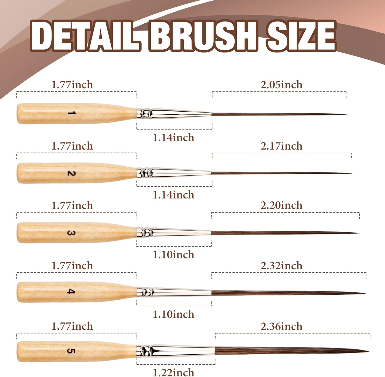 Long Liner Brushes,5PCS Ox Ear Hair Detail Paint Brush Set,Pinstriping Brush for Filling Corners, Marking, Outlining, Watercolor Acrylic Oil