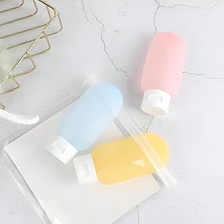 زجاجات السفر المصنوعة من السيليكون عالي الجودة، مضادة للتسرب وقابلة لإعادة التعبئة، بسعة 2 أونصة (60 مل) لكل زجاجة، مثالية للشامبو، الصابون، ومستحضرات التجميل، مع شنطة حمل شفافة وملصقات لسهولة التنظي