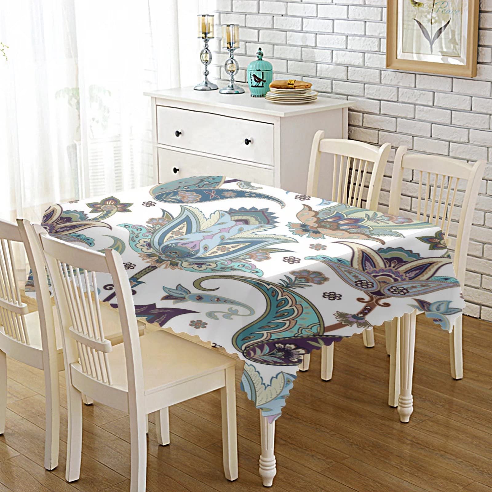Lepper Tovaglia Floreale Rettangolare 155x250 Cm - 8 Posti, 90% Cotone, Blu, Trattamento Antimacchia - 4
