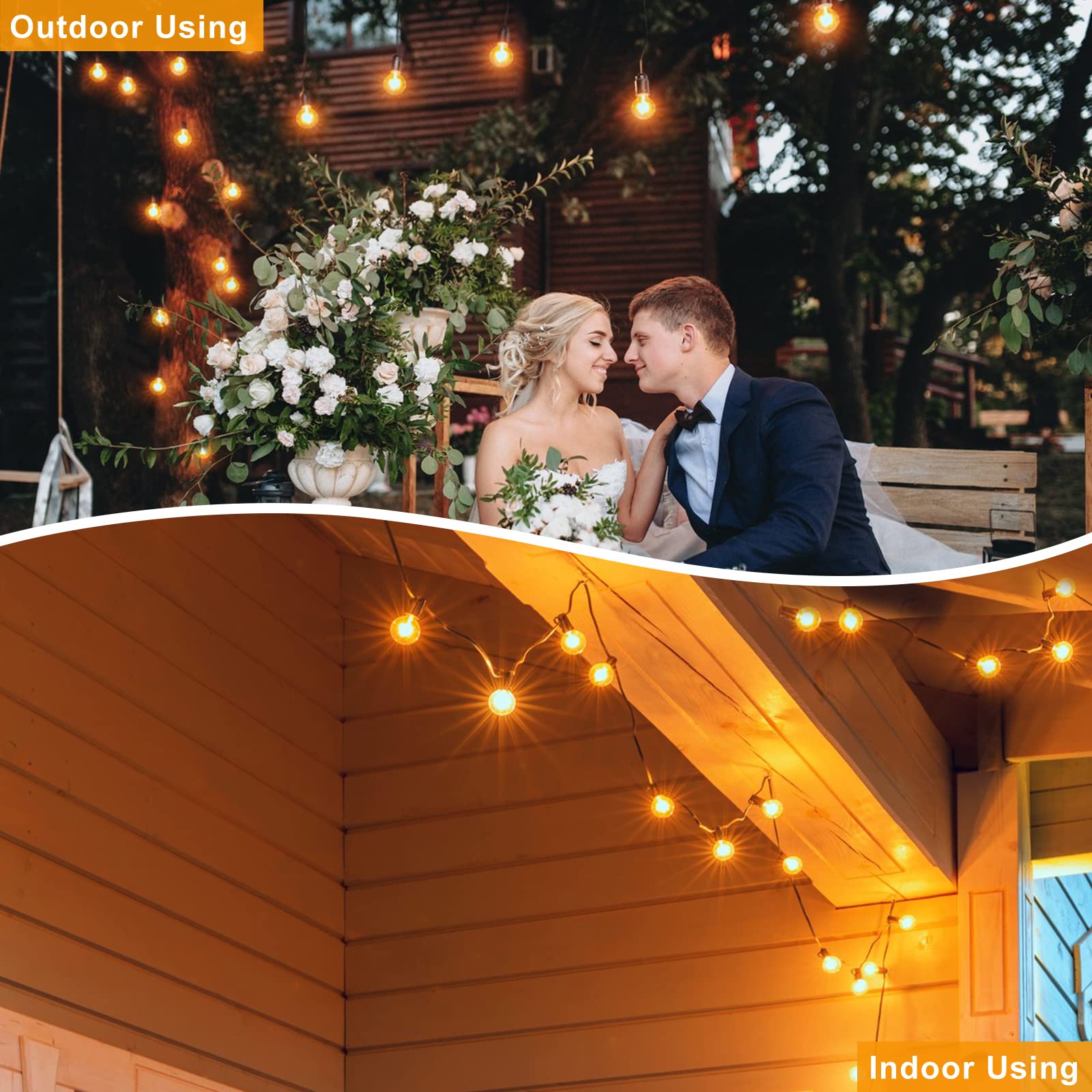Qxmcov Catena Luminosa Esterno, 12M LED Luci da Esterno Giardino, Catena Luci Impermeabile Lucine with 18+3 Lampadine di Ricambio 2700K Catena Luminosa Giardino per Natale Partito Esterno e Interno