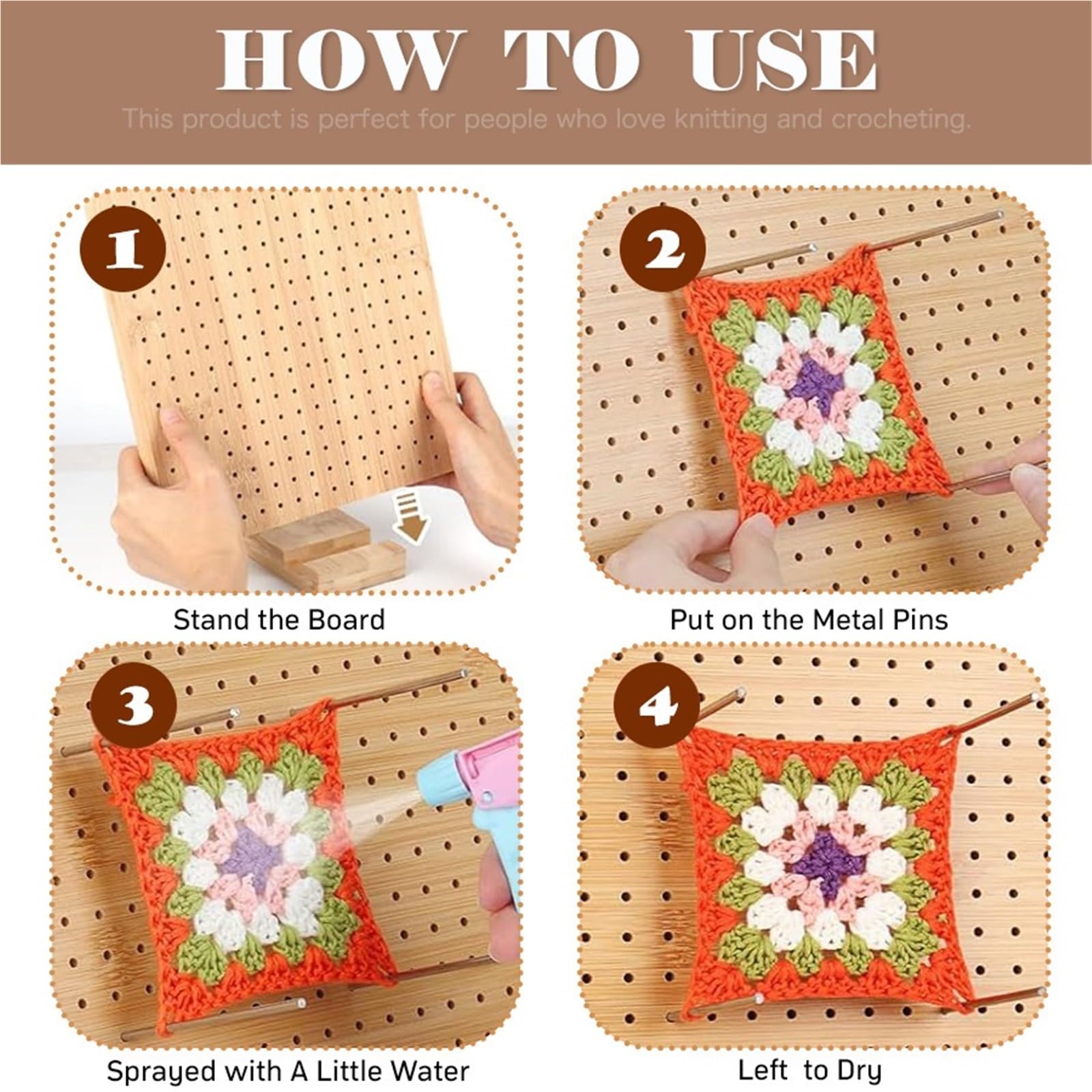Lavagna per Macramè Kit for tavola di bloccaggio all'uncinetto in legno con perni in acciaio inossidabile for gli amanti della lavorazione a quadretti Granny(7.7 Inch)