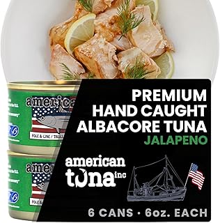 American Tuna Sushi-grade Wild Albacore Tuna Fish - with Jalapeno, MSC Certified, Sustainably Troll Caught Fish - 6 oz Cans | Pack of 6 | Premium Canned Tuna for Health and Flavor Enthusiasts!