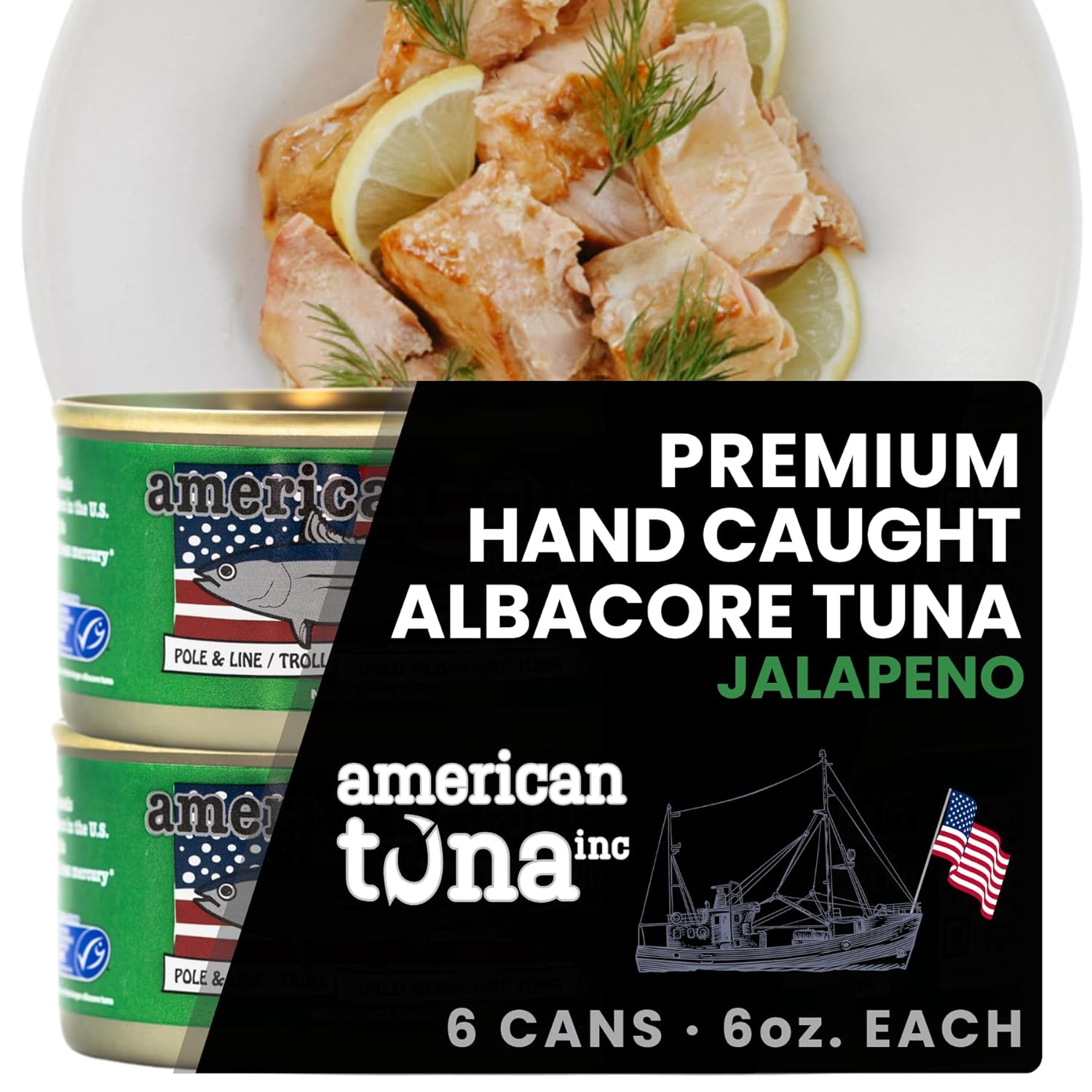 American Tuna Sushi-grade Troll Caught Premium Wild Salmon Fish - Smoked Salmon, MSC Certified, & Hand Processed - 6 oz Cans | Pack of 6 | Delicacy for Health and Flavor Enthusiasts!