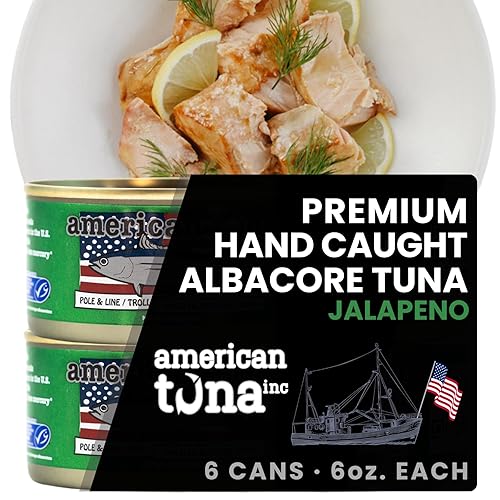 Vista 60 de American Tuna Pescado de atún blanco silvestre capturado en poste de grado sushi, con sal añadida, (6) latas de 3.5 onzas Cosechado