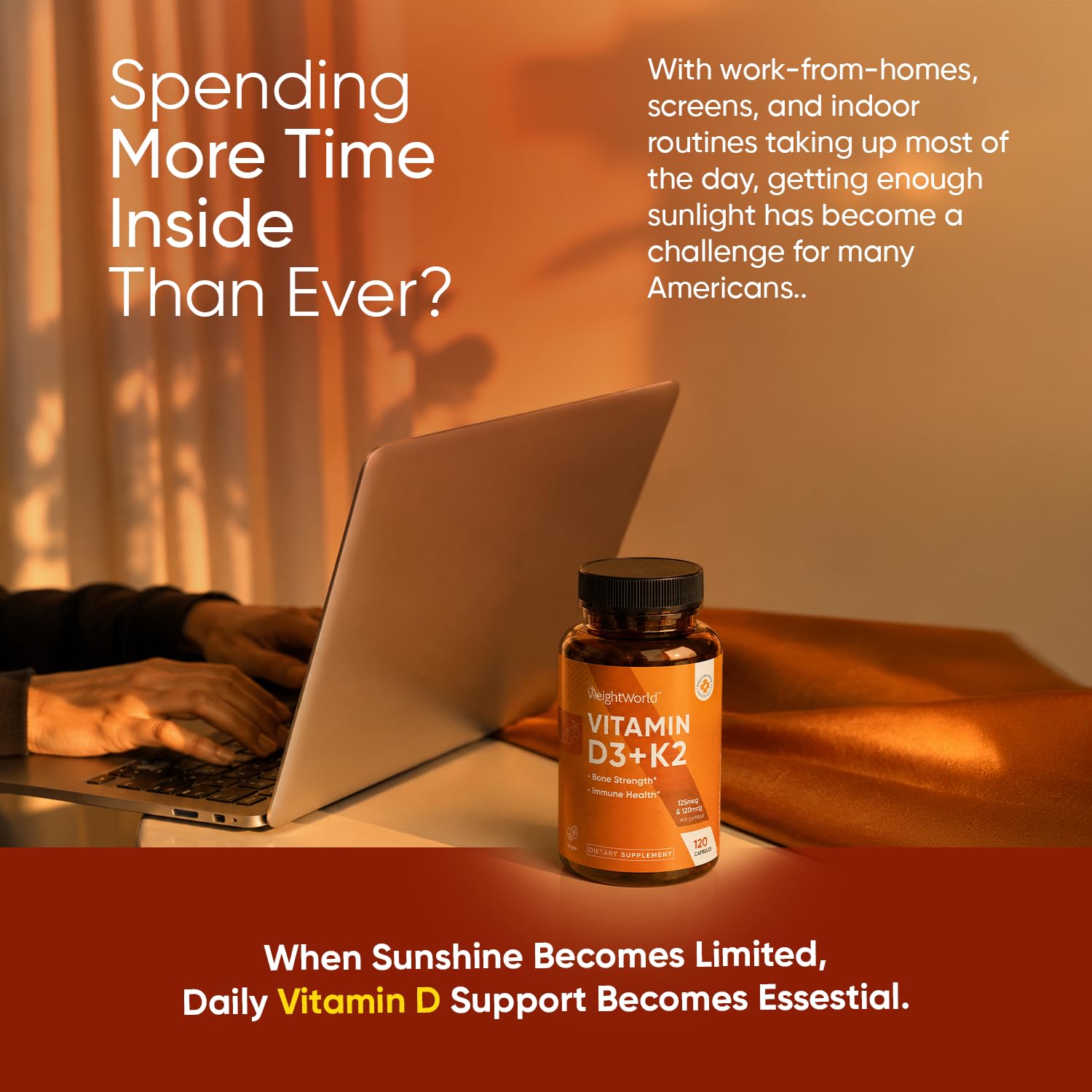 WeightWorld Vitamin D3 K2 5000IU Capsules | High Calcium Absorption,120 Ct — Amazon image 2