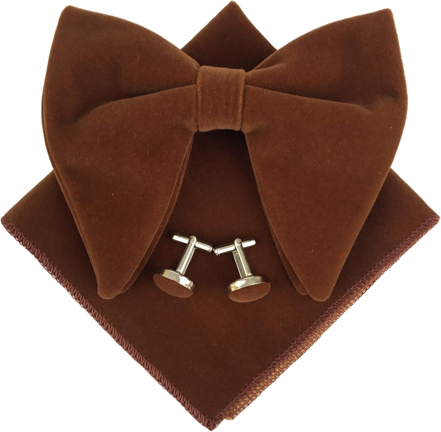Justar Mens Pre-Tied Bow Tie Tuxedo Oversized Velvet Bowtie Cufflinks Hankie Combo Sets