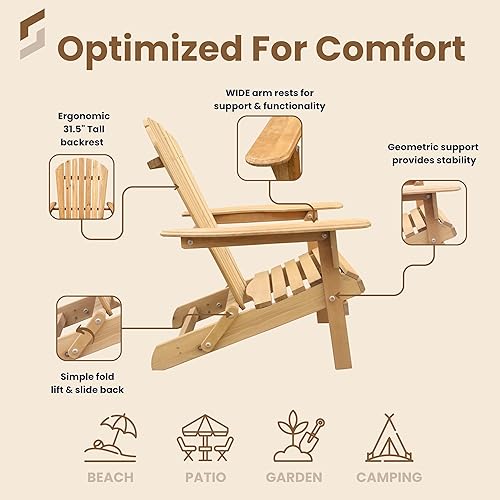 Miniatura 4 de BTEXPERT Juego de 2, sillas plegables Adirondack medio montadas, silla de patio de madera para exteriores, para césped, jardín, terraza, hoguera,