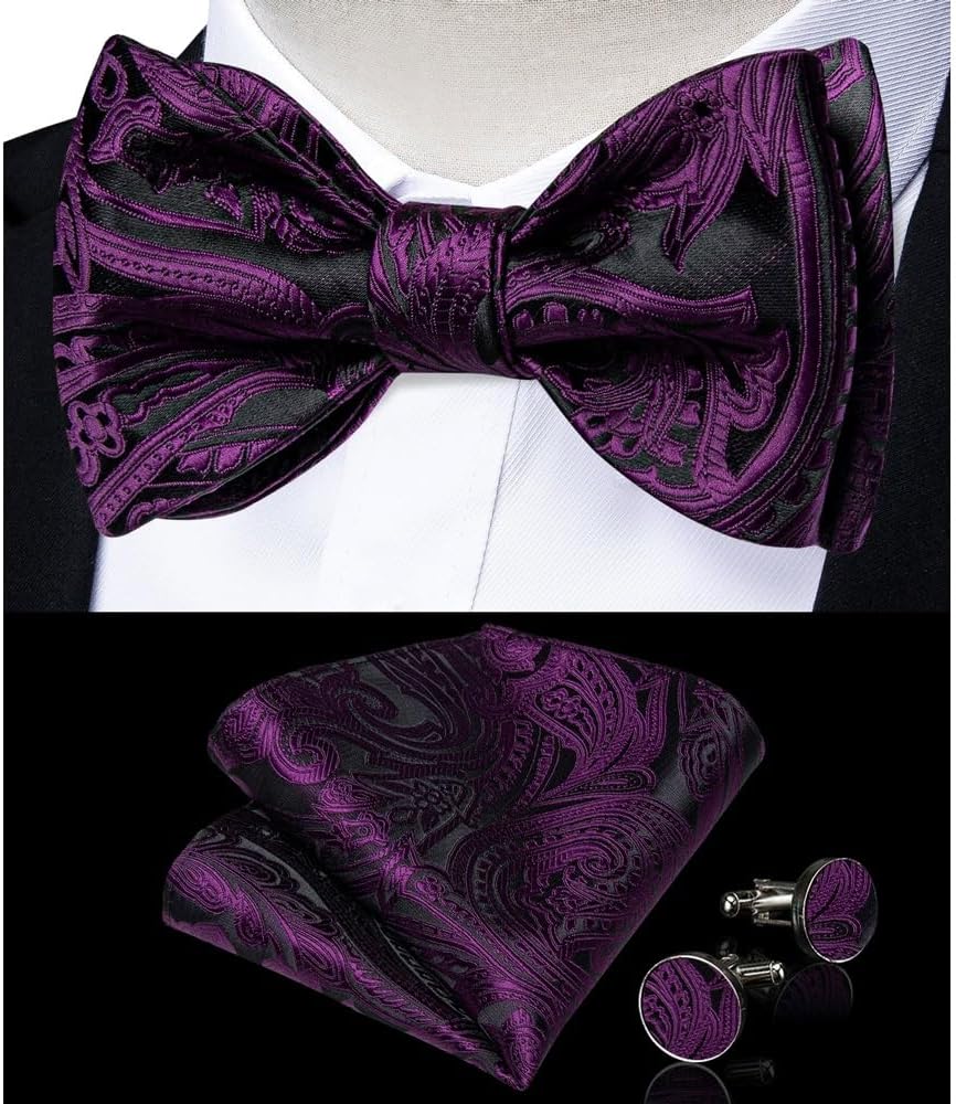 Silk Floral Bow Ties for Wedding Party Paisley Men Bowtie Hanky Cufflins Set for Man Accessories