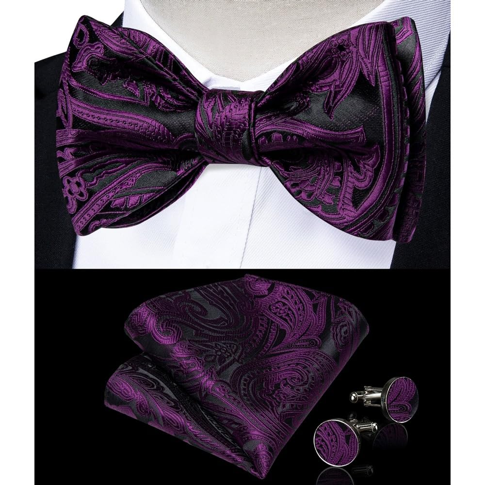 JFDBGU Silk Floral Bow Ties for Wedding Party Paisley Men Bowtie Hanky Cufflins Set for Man Accessories