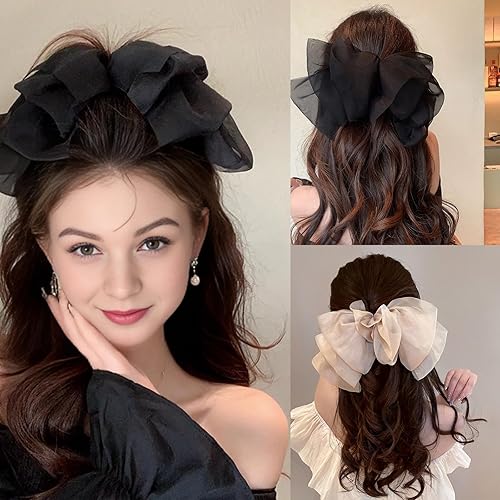 Miniatura 6 de LYDZTION 3 pasadores de pelo con lazo para niñas y mujeres, pinzas para el cabello entrelazadas, lazos grandes para el cabello, pinzas de metal para