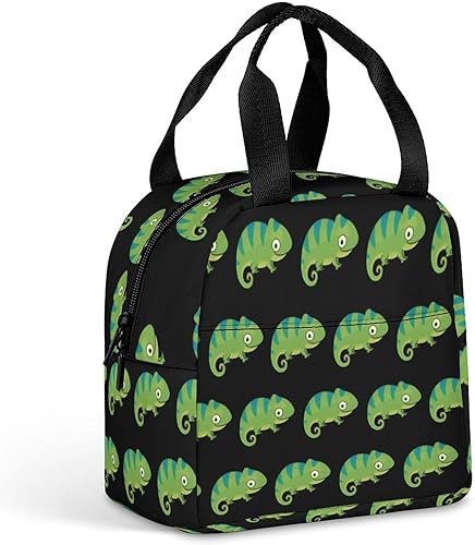 Linda lonchera de lagarto camaleón para mujeres y hombres, bolsa de almuerzo aislada, bolsa de almuerzo reutilizable