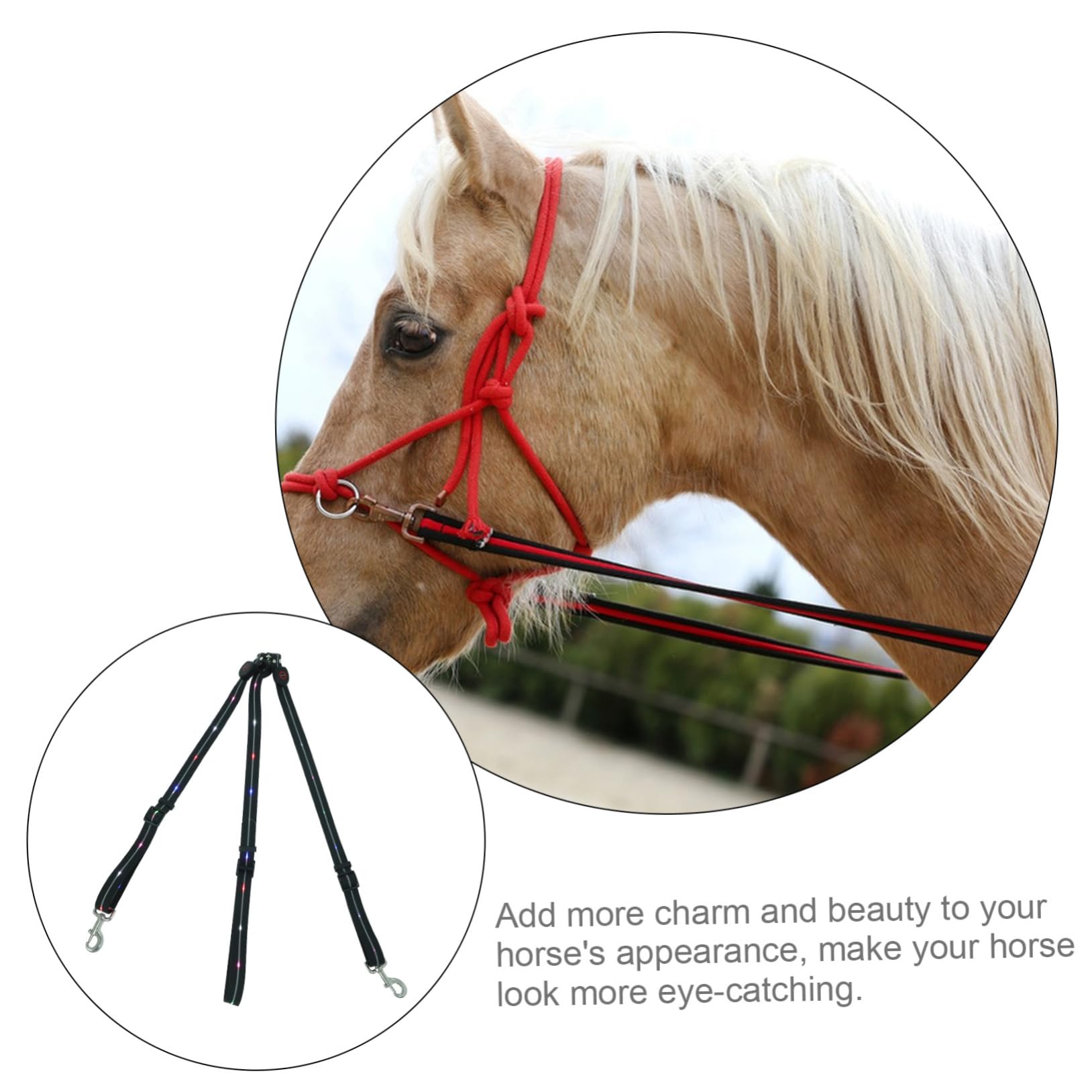 Cuerda de Tracción Ajustable para Caballo LED Recargable Negro | Pu, Carcasa Abs Smd y Aleación de Aluminio, Diseño, Accesorio para Aficionado Ecuestre Estilo Aleatorio