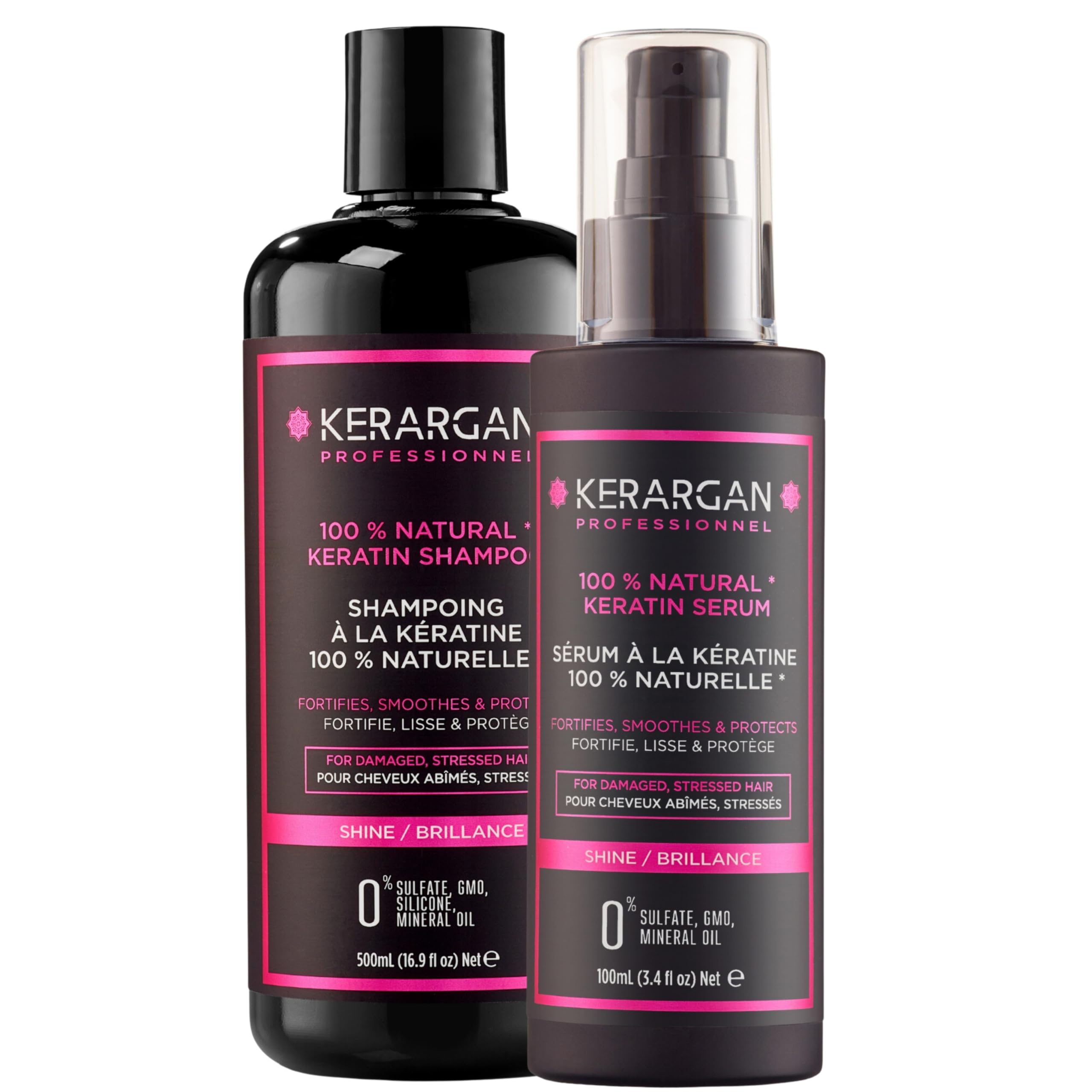 KERARGAN - Duo Kératine Shampoing & Sérum Réparateurs - 500ml+100ml
