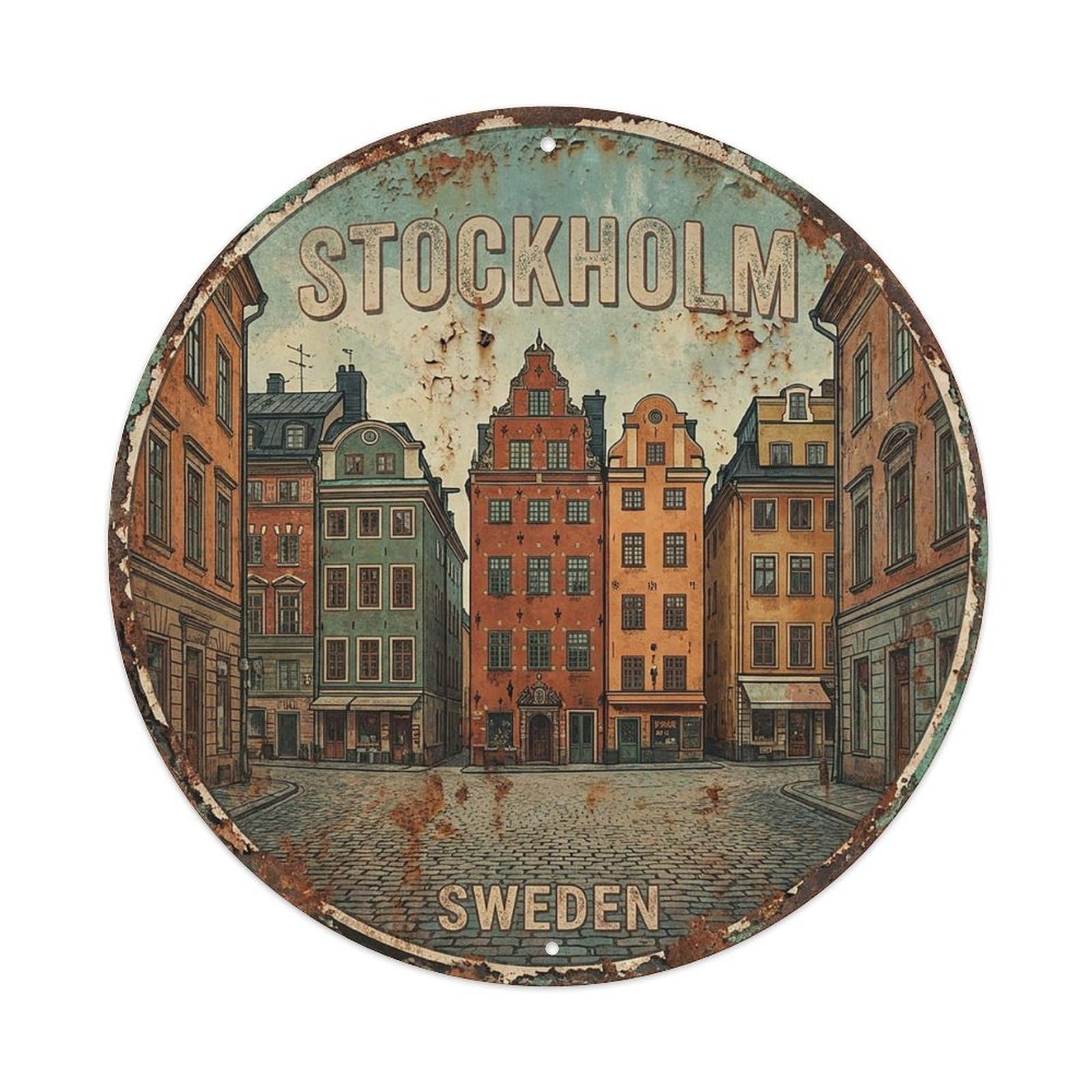 Vintage Travel Sweden Stockholm Vintage Metal Tin Sign Plaque Wall Decor for Cafe, Club Bar, Office, Garden Metal Poster 8x8Inch