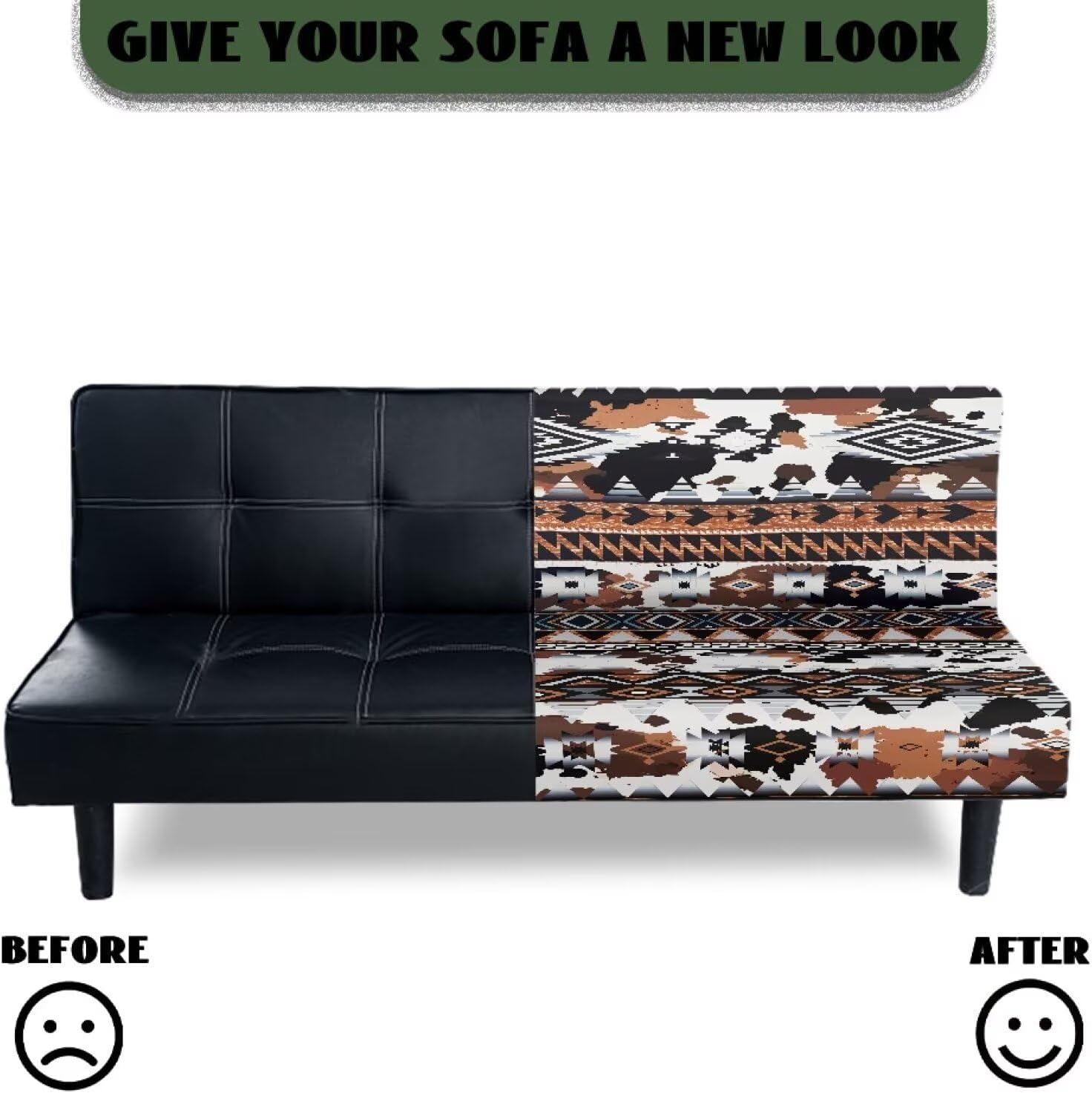 Aztec Cow Print Brown White Soft Futon Cover Armless Futon Slipcover Stretchable Stain Resistant Couch Furniture Protector Machine Washable Sofa Bed Covers