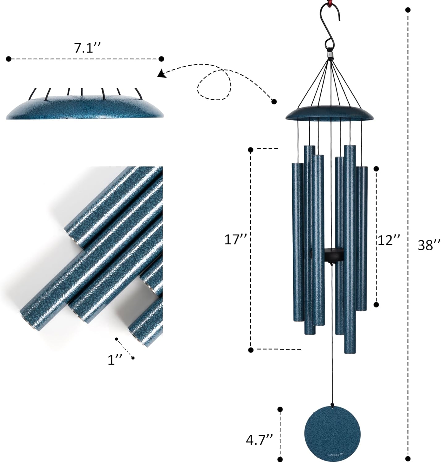 Wind Chimes for Outside Deep Tone - 38'' Wind Chimes Outdoor Clearance, Deep Tone, Windchimes Outdoors, Memorial Gift, Sympathy Gift, Garden Patio, Home Décor, Blue