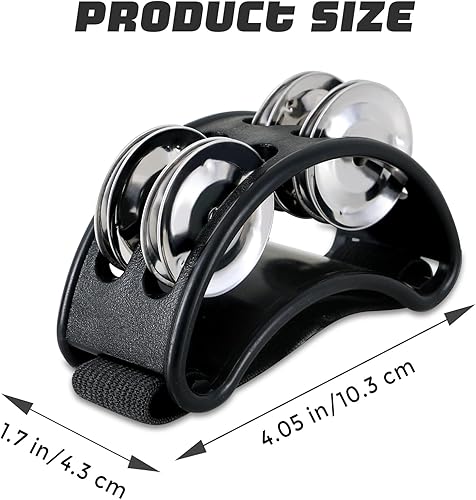 Miniatura 21 de EASTROCK Pandereta de percusión de pie, instrumento musical de percusión de pie con cascabeles de acero dorado para tocar guitarra de tambor, negro