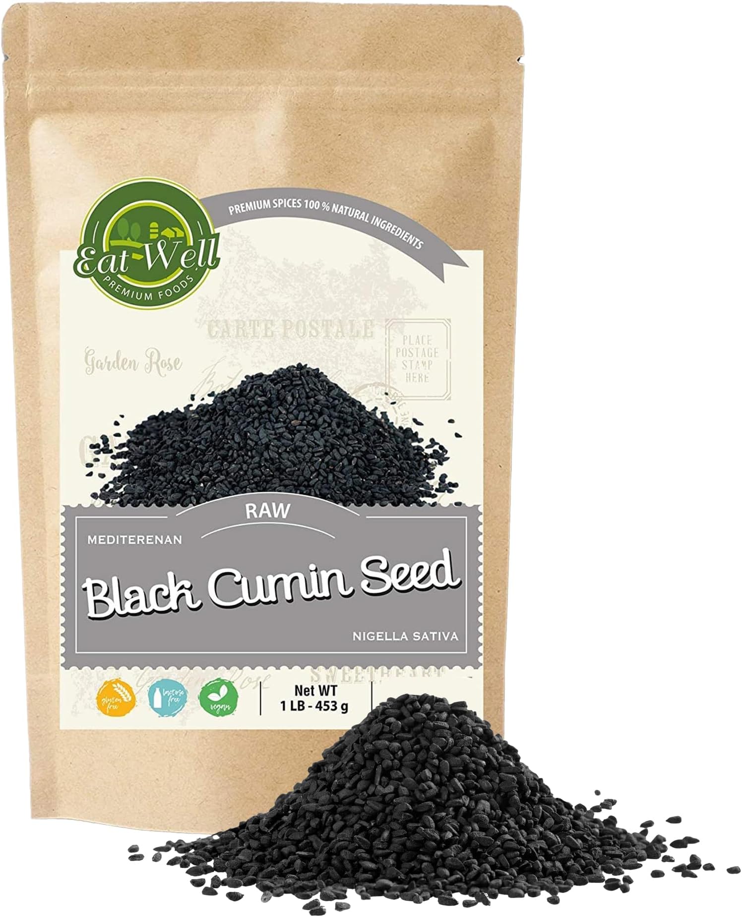 Eat Well Black Cumin Seeds 16 oz (1lb), Bulk Size 100% Natural Raw Whole Nigella Sativa Black Seed, Traditional Spices & Seasonings, Spice Ingredients for Cooking, Large Size Resealable Pack