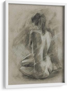 Canvas Lab | Charcoal Figure Study II by Ethan Harper | 17 x 23 in | Fine Art Framed Print, Frame Color White | Nude | Wall Decor for Bedroom, Living Room or Office